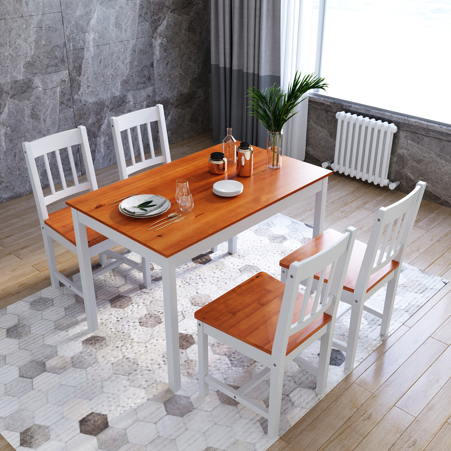 Kitchen Dining Table And 4 Chairs Seater Solid Wood Modern Furniture Sets White EBay