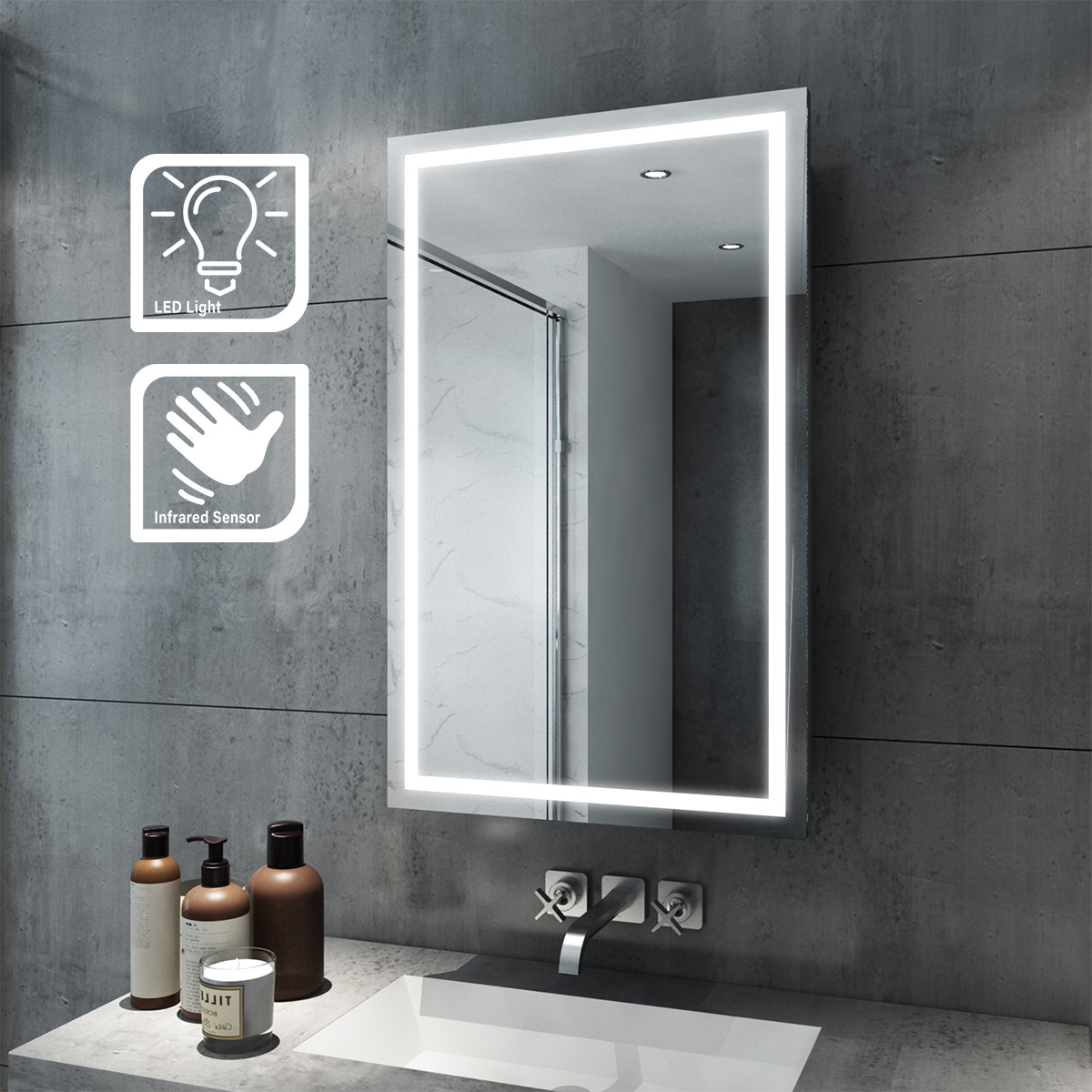 Modern Bathroom Mirror Cabinet With Storage Demister Sensor Switch