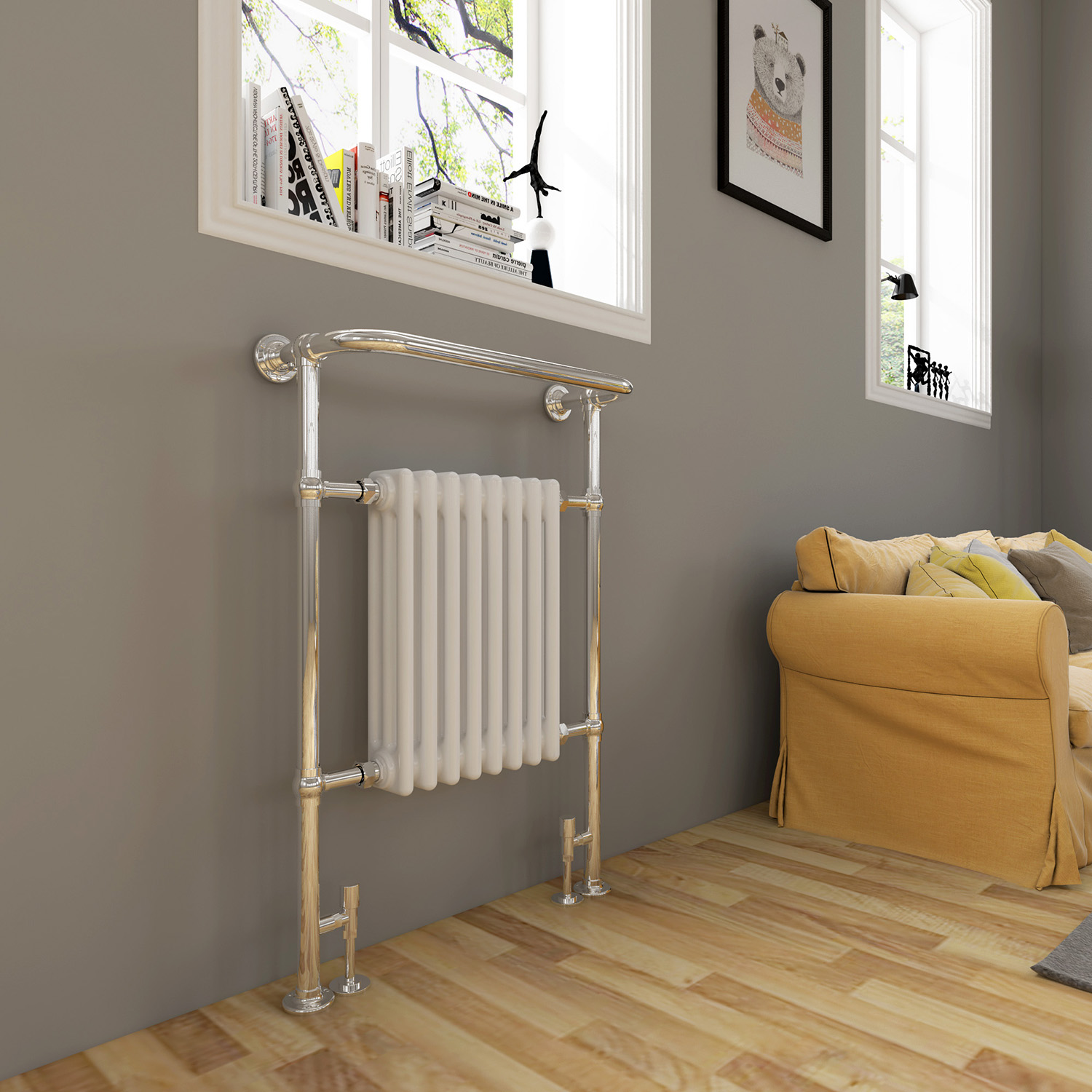 Traditional Towel Rail Radiator Chrome & White Bathroom Heated Column ...