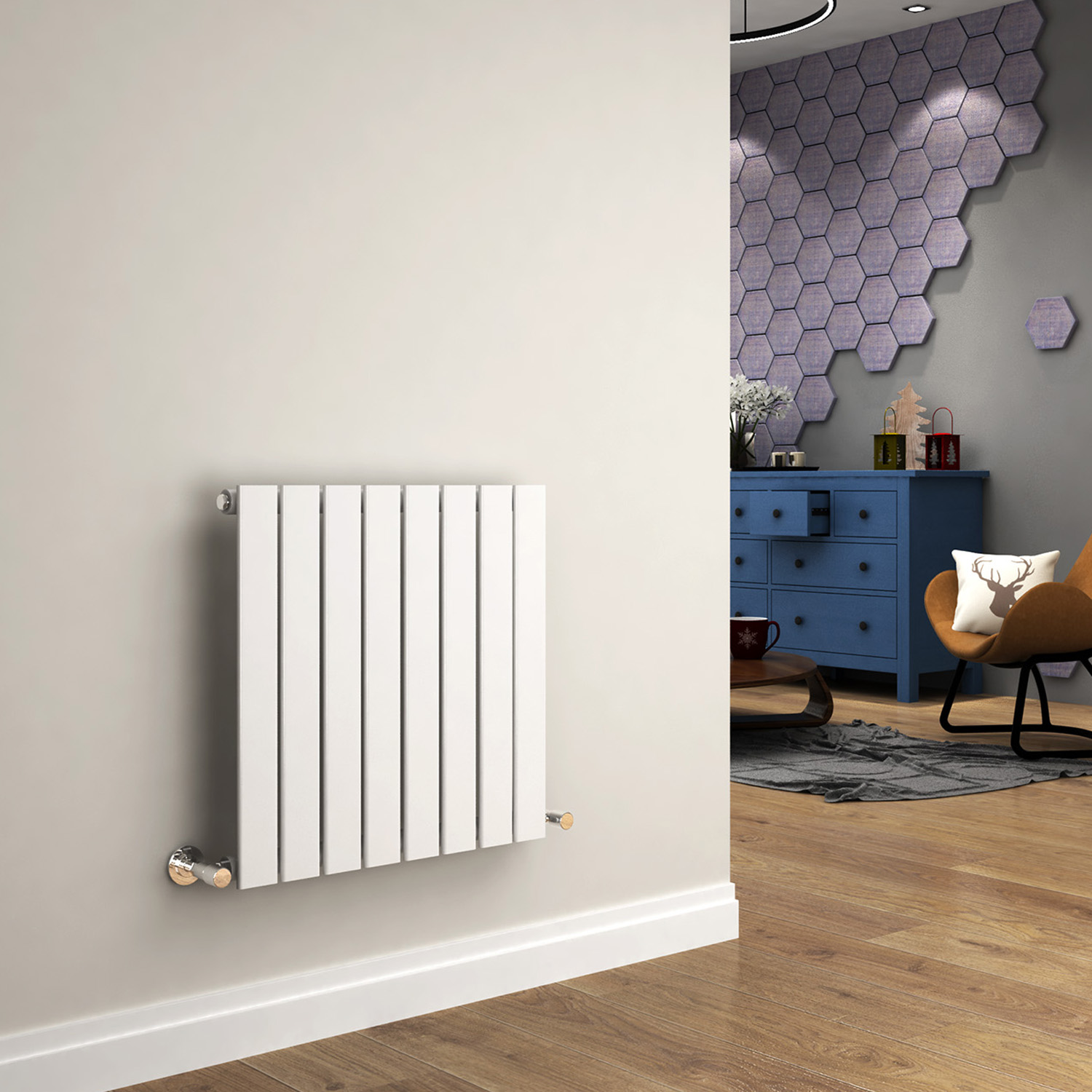 WHITE HORIZONTAL DESIGNER RADIATOR 600 x 600 MM SINGLE FLAT PANEL RADS