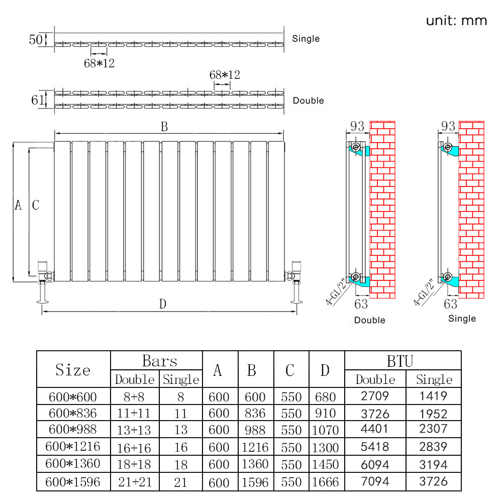 Normal Radiator Horizontal Flat Panel Designer Radiator 600 Anthracite White Central ...