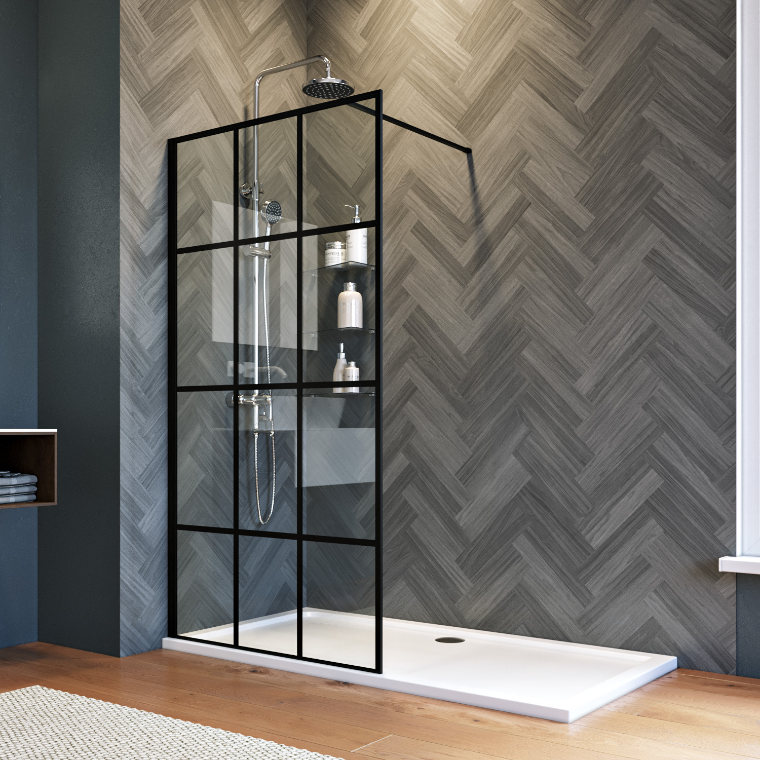 Walk in Shower Enclosure with Shower Tray Black Framed Wet Room Shower Screen eBay