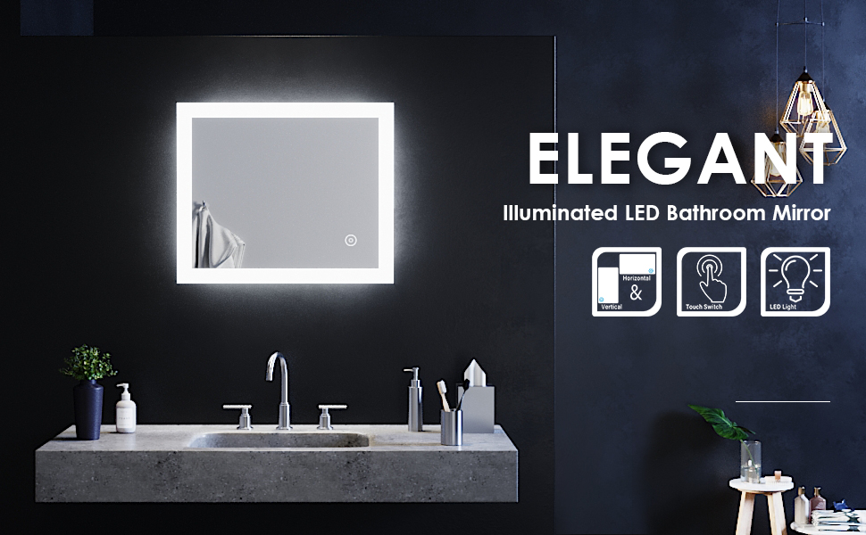 600x500mm Bathroom Mirror with LED Lights and Anti-fog Function, Touch  Sensor Switch, Cool White Lighting Vertical & Horizontal