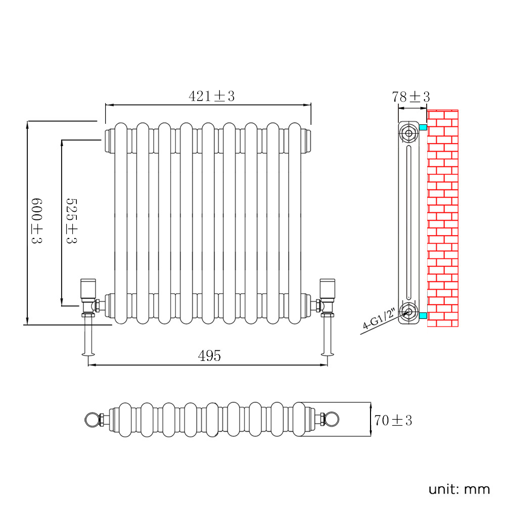 ELEGANT White 600 x 425 mm Traditional Radiator Cast Iron Style ...