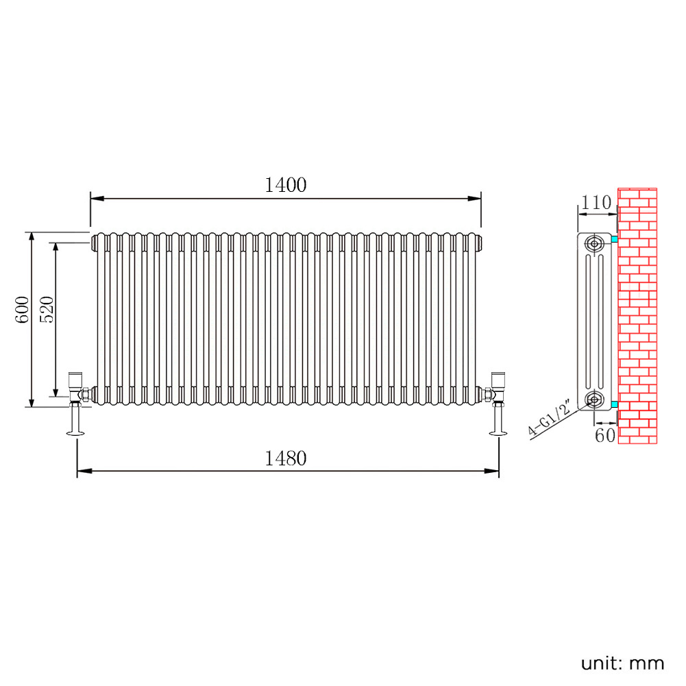 Average Radiator Heights ELEGANT White Horizontal Radiator 3 Column Modern Design Radiator ...