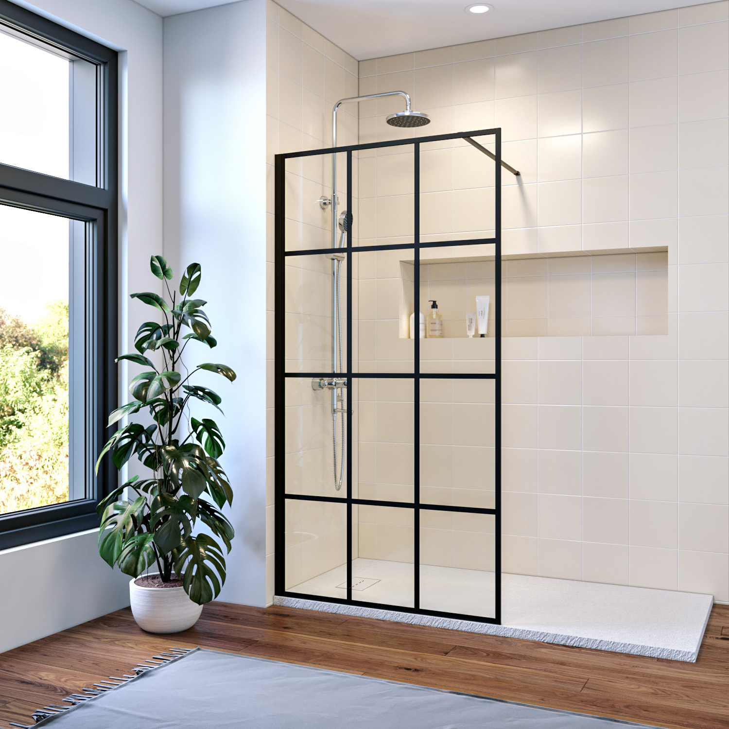 Black Grid Shower Screen: