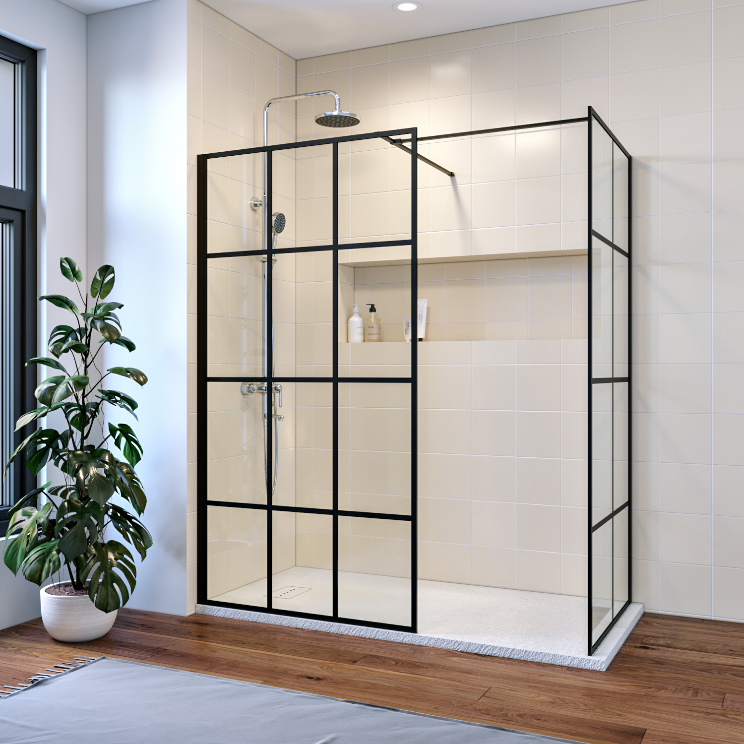 Black Grid Shower Screen: